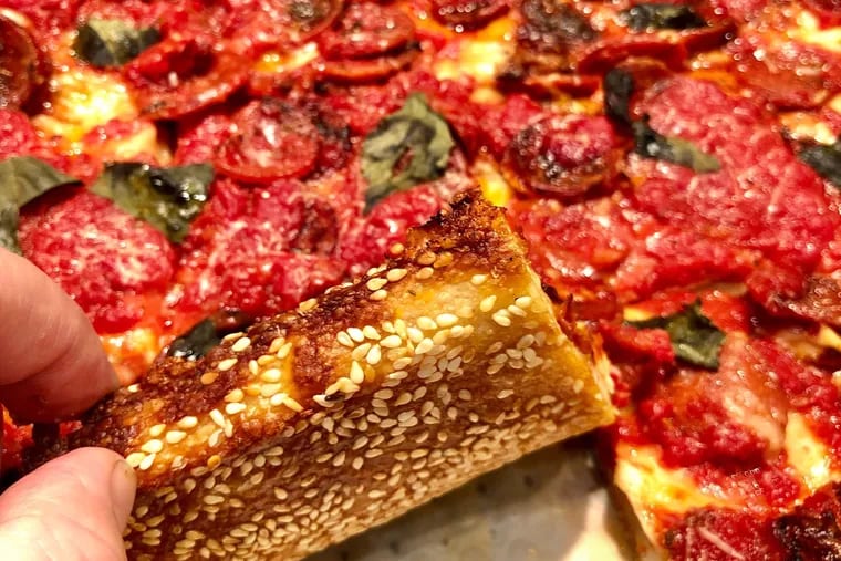 The Grandma-style pie from Pizza Jawn in Manayunk is notable for the sesame that speckles the side and bottom of its crust, adding extra texture and flavor.