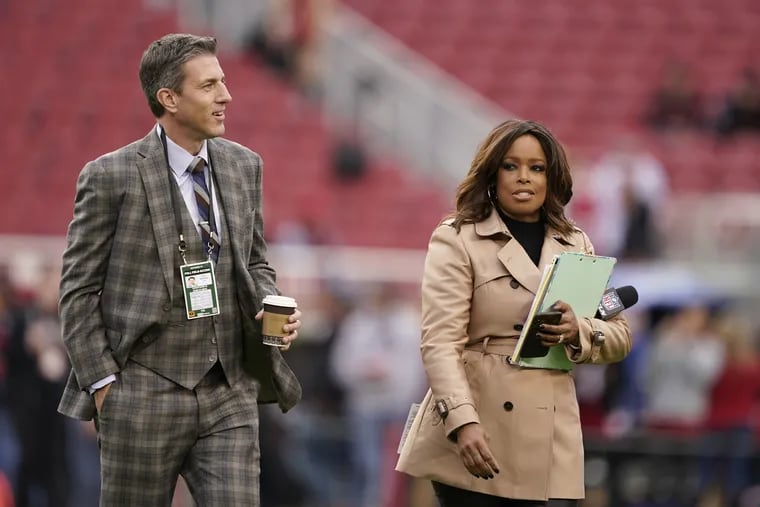 Fox Sports announcer Kevin Burkhardt and sideline reporter Pam Oliver, seen here at the end of last season, will call Sunday's Eagles-Washington season opener.