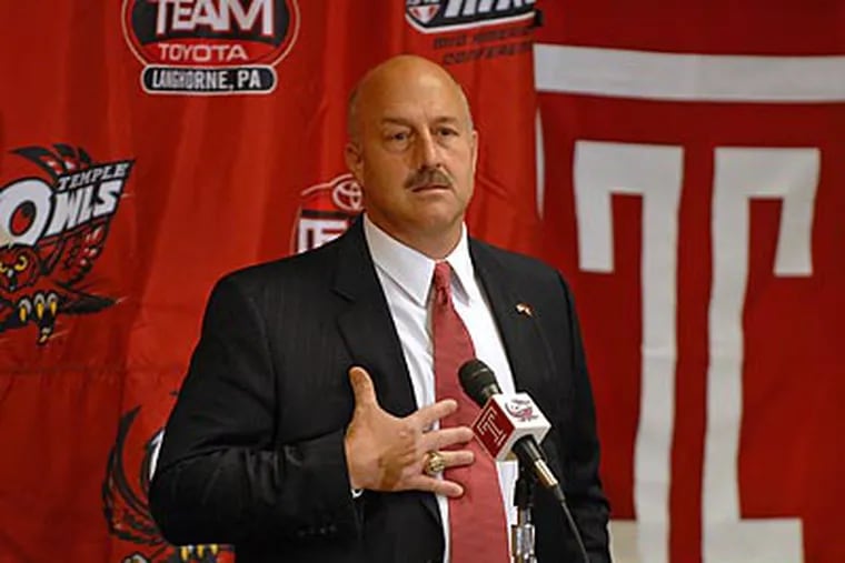 Steve Addazio speaks after being introduced as Temple's new head football coach. (Tom Gralish/Staff Photographer)