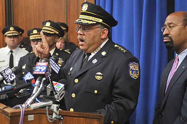 Philadelphia Police Commissioner Charles Ramsey announces the firing of four police officers who were videotaped beating suspects. (Clem Murray/Inquirer)