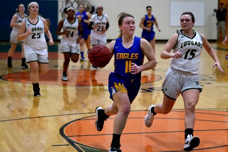 Pennsville's Hannah Cooksey heads toward the basket on a fast break during game at Schalick on Tuesday.
