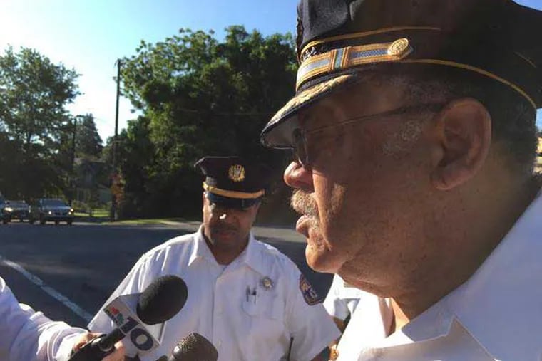 Police Commissioner Charles Ramsey speaks to reporters after the shooting that wounded an officer and left a murder suspect dead. (Dana DiFilippo / Daily News staff)