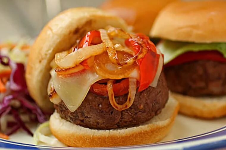 Slider Philadelphia-style, with provolone, onions, bell peppers. The baby burgers make the perfect palette for sampling toppings just as colorful as fireworks. Now that’s a Fourth of July cookout. (Michael Bryant / Staff Photographer)