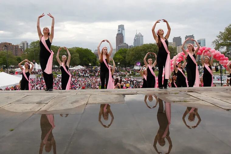 During the opening ceremony at Susan G. Komen Race for the Cure on Mother’s Day in Philadelphia, members of the Jane Lopoten School of Dance perform. (David Maialetti / Staff Photographer)