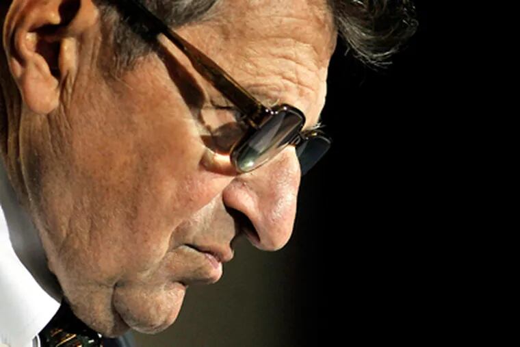 Joe Paterno, seen here during a 2008 news conference, won more Division I-A games than any other football coach, but his storied career was ended amid a child sex-abuse scandal. (Pat Little / Associated Press)