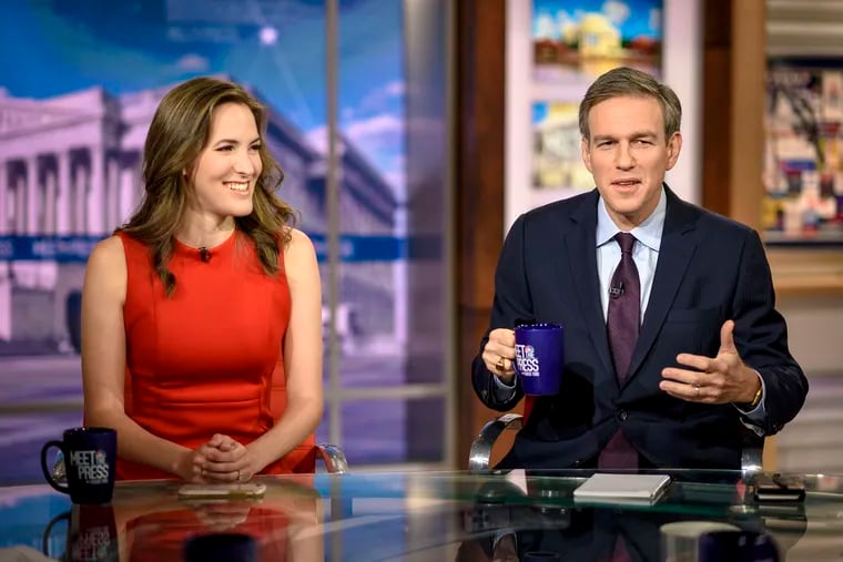 Bret Stephens, a New York Times columnist, appears with Daily Beast reporter Betsy Woodruff on "Meet the Press" in Washington on Aug. 25, 2019.  Stephens has closed his Twitter account after being called a "bedbug."
