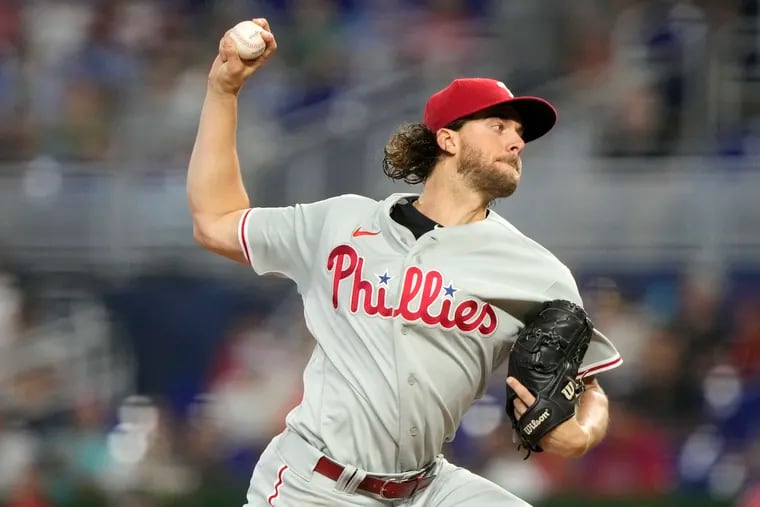 Aaron Nola gave up four earned runs in six innings against the Marlins on Sunday.