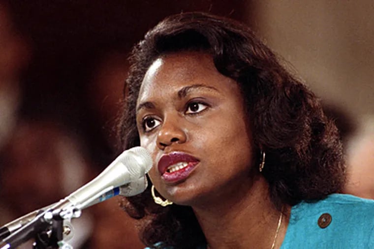 Professor Anita Hill alleging sexual harassment by Clarence Thomas before the Senate Judiciary Committee on Capitol Hill in October 1991. (Greg Gibson / Associated Press)