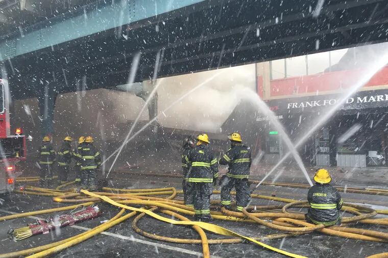 The Philadelphia Fire Department battled a six-alarm blaze Saturday on the 4600 block of Griscom Street in Frankford that started about 9:35 a.m.