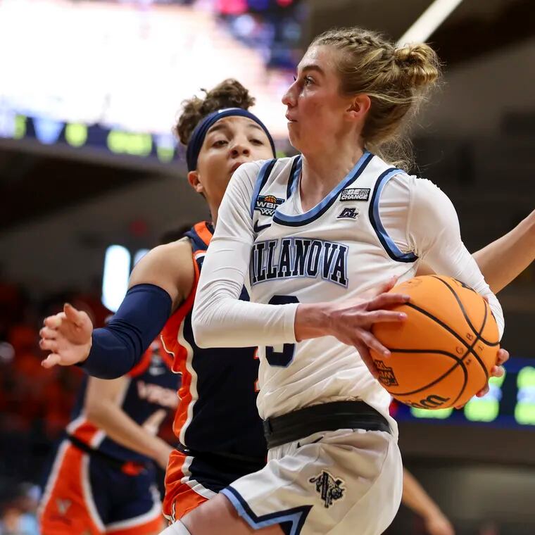 Villanova Wildcats guard Lucy Olsen drives to the basket during the first half  against Virginia.