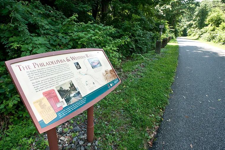 An informational sign greets visitors to the Radnor Trail. A draft plan for the township envisions 28 miles of new trails, built over time, connecting open space, schools, and neighborhoods, at an estimated cost of $9.5 million. RON TARVER / Staff Photographer