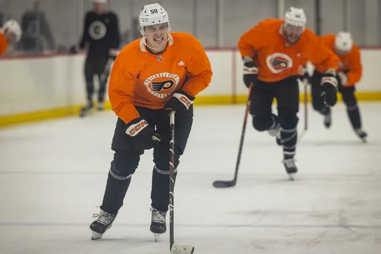 Flyers center Tanner Laczynski will play on Saturday night against the Boston Bruins on the third line alongside wingers Wade Allison and Antoine Roussel.