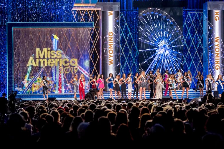 The 51 contestants are on stage at the opening of the Miss America 2019 competition.