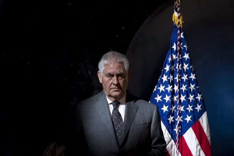 Secretary of State Rex Tillerson arrives for the first meeting of the National Space Council  Thursday in Chantilly, Va.