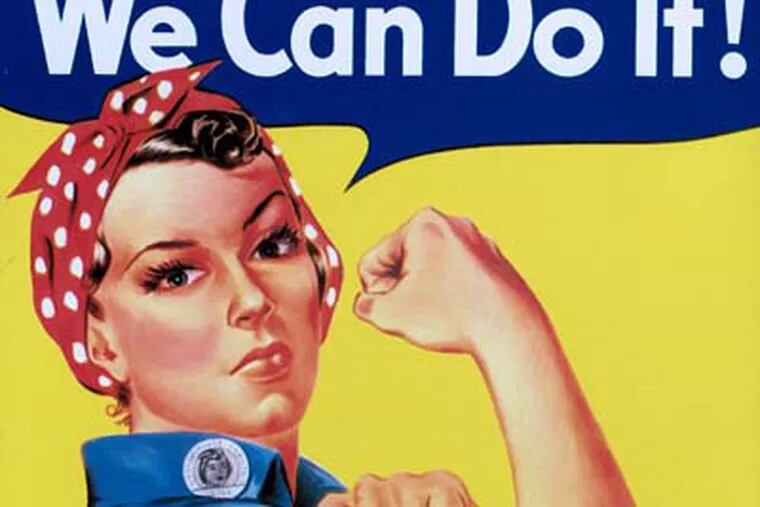 "Rosie the Riveter," the face of working women during World War II, is among many familiar campaigns from years past included in an exhibit at the Art Institute of Philadelphia.