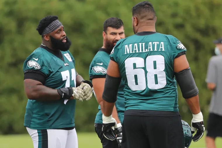 Jason Peters (left) is moving to right guard, which again makes Jordan Mailata the Eagles' starting left tackle.