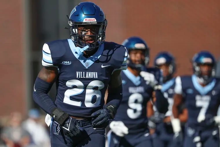 Villanova defensive back Tyrell Mims during a game against Monmouth in September. Mims hopes to start a football camp for kids whose parents are incarcerated.