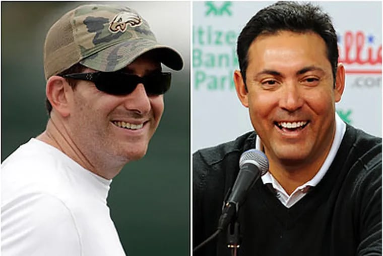 Eagles general manager Howie Roseman and Phillies general manager Ruben Amaro Jr. have both made big moves this year. (File photos)