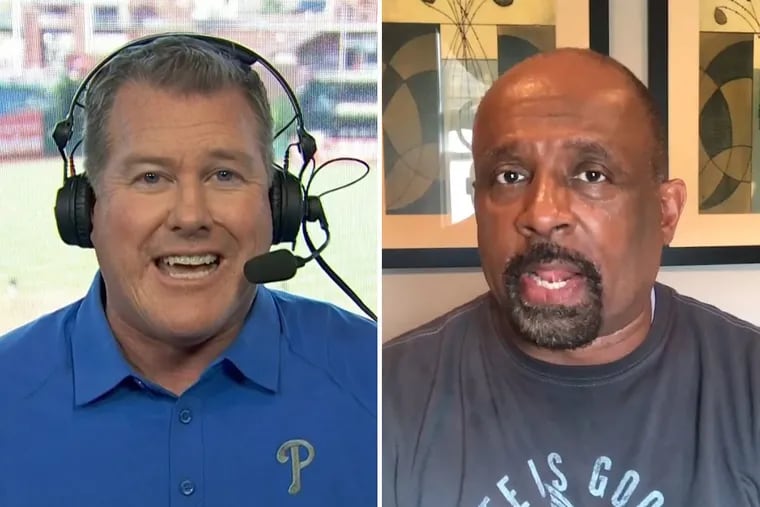 Phillies broadcaster Gregg Murphy (left) and Eagles reporter Derrick Gunn were among the staffers laid off by NBC Sports Philadelphia this week as part of nationwide cuts forced by the coronavirus pandemic.