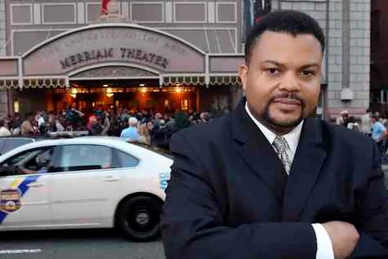 Filmmaker Tigre Hill outside the Merriam Theater, where his movie &quot;The Barrel of a Gun&quot; was screened.