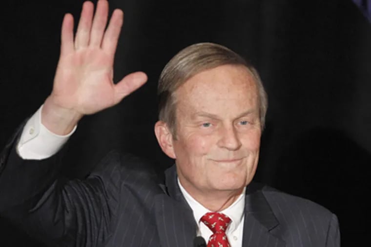 In this Feb 18, 2012 file photo, Senate candidate Rep. Todd Akin, R-Missouri, waves to the crowd while introduced at a senate candidate forum during a Republican conference in Kansas City, Mo. (AP Photo/Orlin Wagner, File)