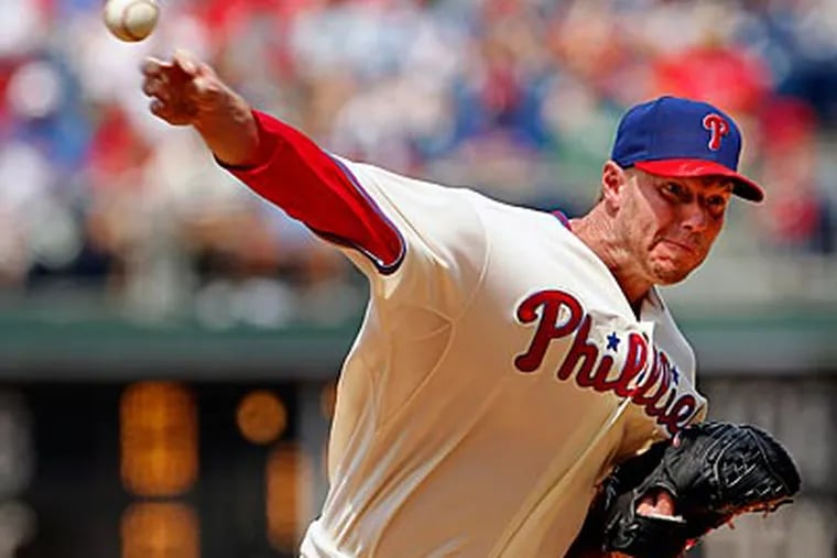 Roy Halladay pitched eight innings, allowing two runs and striking out eight. (Ron Cortes/Staff Photographer)