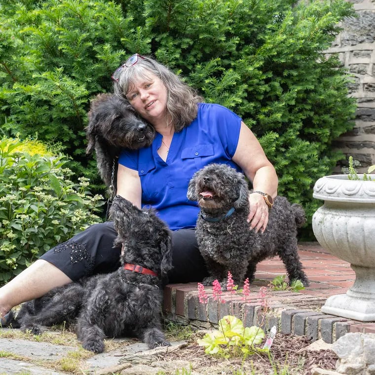 Susan Gobreski of Mount Airy and her three dogs: Penny, Franklin, and Max. On different occasions, Max and Franklin mistakenly ingested cannabis.