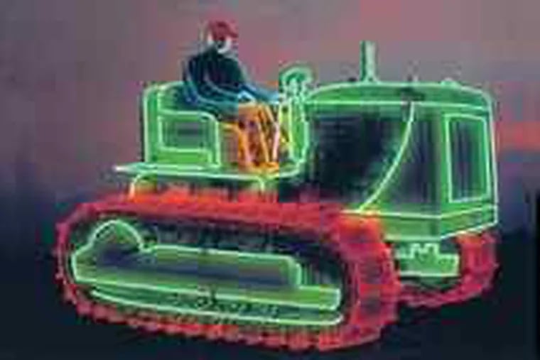The neon bulldozer dates to the late &#0039;40s. Restored, it now can be seen from the Pennsylvania Turnpike in Bensalem.