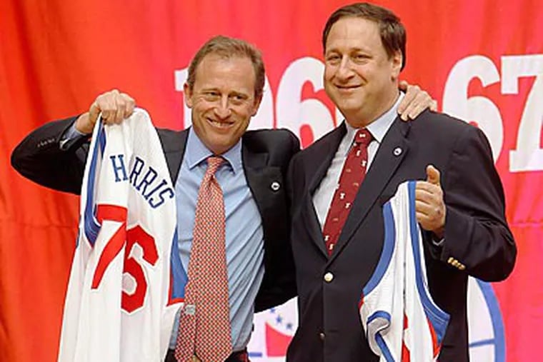 Joshua Harris (left) and Adam Aron are hoping to make the Sixers more exciting. (Akira Suwa/Staff file photo)