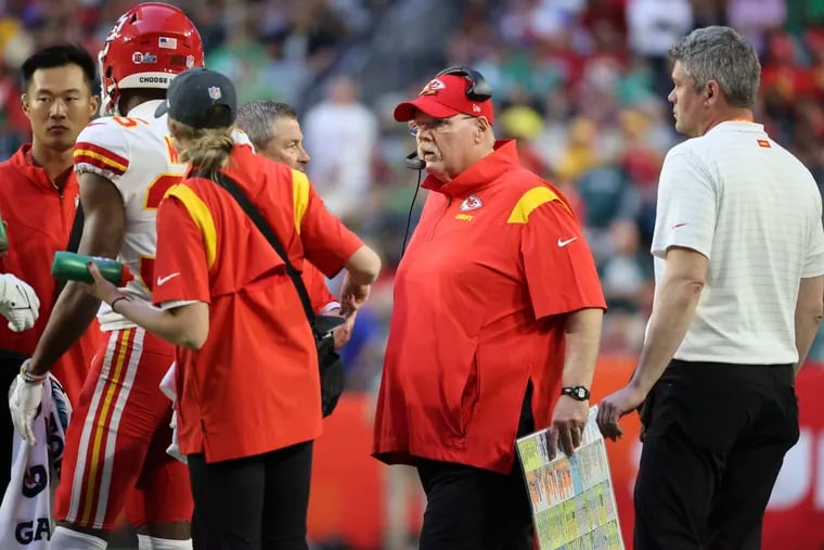 Andy Reid on the sideline during his second Super Bowl victory.