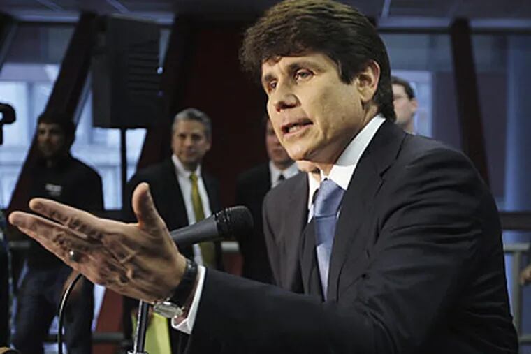 Illinois Gov. Rod Blagojevich's arrest on corruption charges is even bigger than some of the scandals that have rocked Philadelphia politics in recent years.  (M. Spencer Green/AP)