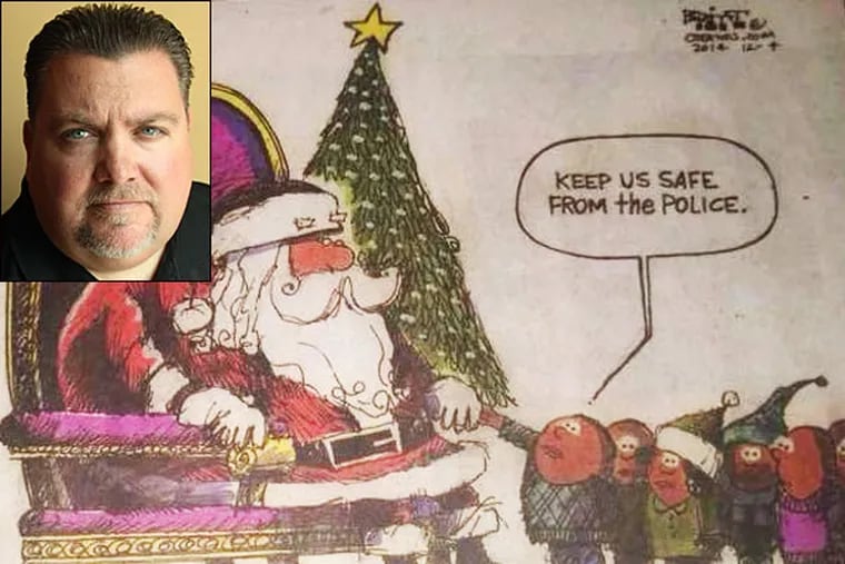 FOP President John McNesby (inset) is upset over an editorial cartoon published in Sunday's Bucks County Courier Times. (Photo: Bucks County Fraternal Order of Police)