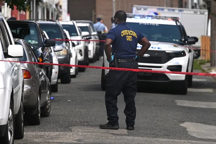The scene on the 100 block of East Willard Street in Kensington, where a Philadelphia police officer fatally shot a man on Monday.