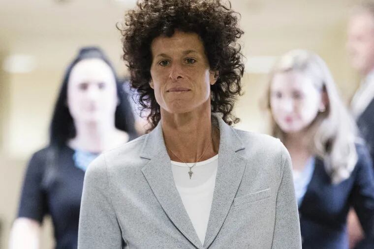 Andrea Constand walks to the courtroom during Bill Cosby's sexual assault trial Tuesday at the Montgomery County Courthouse in Norristown.