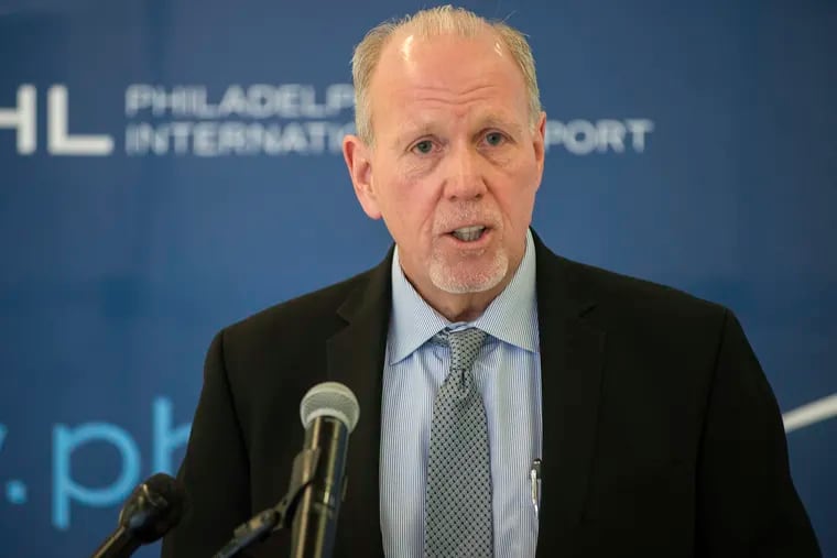 Keith Brune, Philadelphia International Airport's chief operating officer, speaking at a news conference on Jan. 29, 2020.