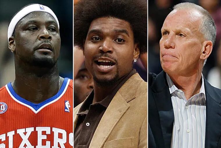 Kwame Brown (left), Andrew Bynum (center), and Doug Collins (right). (Staff and AP file photos)