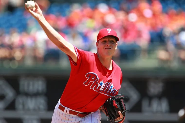 Phillies rookie Nick Pivetta pitches against the Atlanta Braves in the first inning.