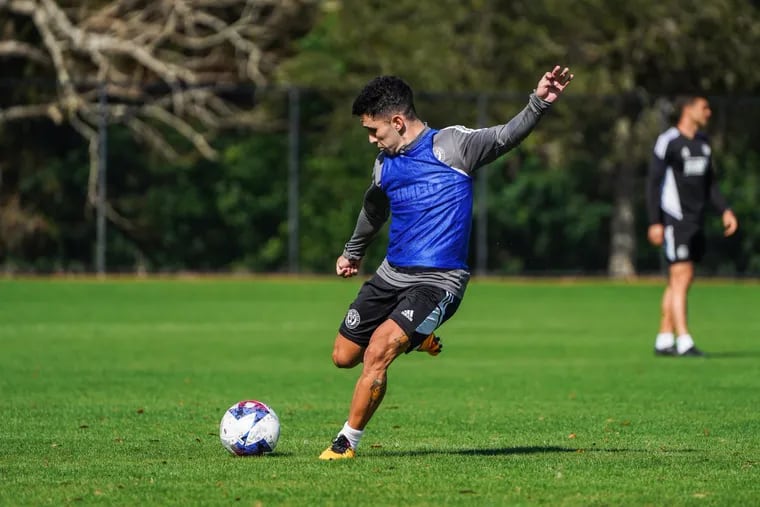 New Union forward Joaquín Torres at his first practice with the team on Jan. 26 in Clearwater, Fla.