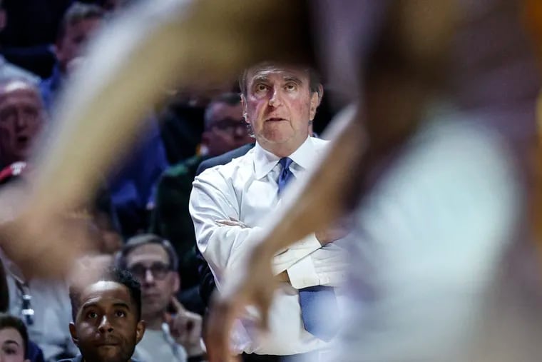 La Salle coach Fran Dunphy calls plays against Temple during the second half at the Liacouras Center on Nov. 29.