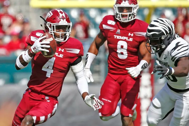 Temple linebacker Sam Franklin (4), shown returning a fumble against Memphis, says the Owls defense needs to improve on third downs.