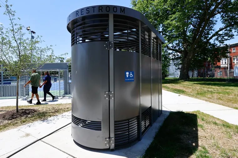 The newly installed Portland Loo style public restroom at Fotterall Square Park in North Philadelphia on Friday, May 26, 2023.