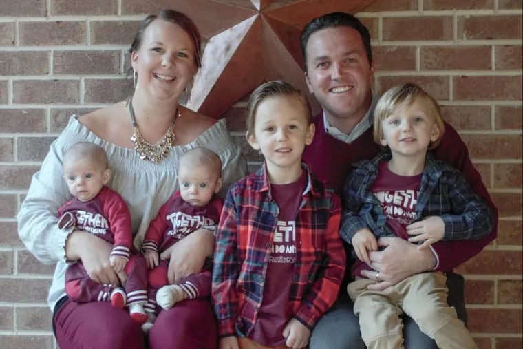 Megan and Patrick Murphy with their children: twins Dean (left) and Flynn (right), Owen and Max.