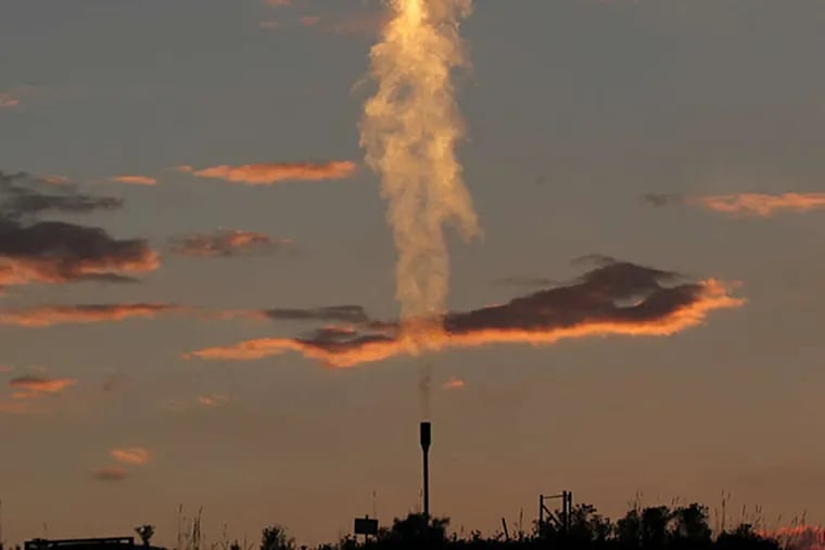 A gas flare from a well in Susquehanna County lights up the sky in 2012.