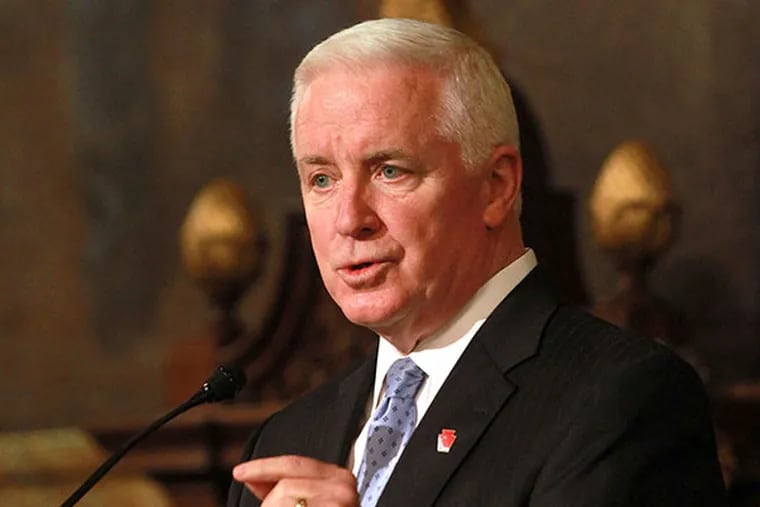 Penn. Gov. Corbett delivers his fourth budget address in the Capitol, Tuesday, February 4, 2014. ( DAVID SWANSON / Staff Photographer )