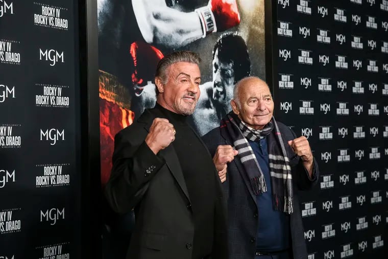 Rocky film stars Sylvester Stallone, (left) and Burt Young (right) attended the film's Thursday night showing in Philadelphia.