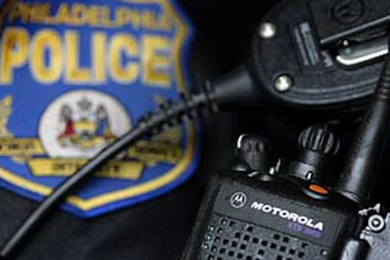 A Philadelphia Police officer's Motorola radio photographed at the FOP office in Philadelphia. (David Maialetti / Daily News)