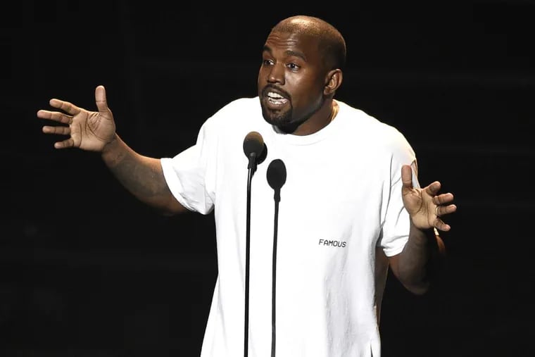 Kanye West speaking at the 2016 MTV Video Music Awards at Madison Square Garden in New York.