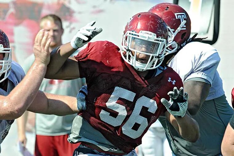 Temple defensive lineman Sharif Finch during practice. (Clem Murray/Staff Photographer)