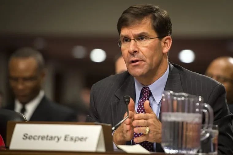 U.S. Army Secretary Dr. Mark T. Esper testifies before Congress in December 2017 about the  planned Army Futures Command, which is supposed to speed the development of new weapons, vehicles and systems, from the current five years, to one year. The Army is considering Philadelphia and four other cities for command headquarters and hundreds of new jobs