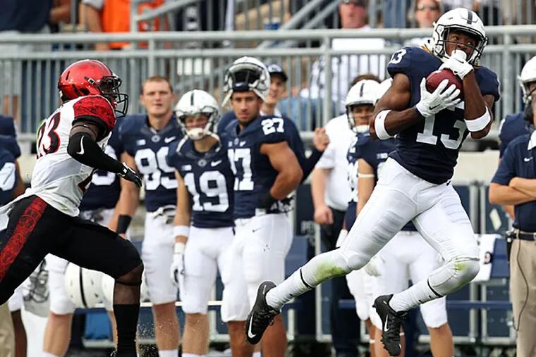 Penn State Nittany Lions wide receiver Saeed Blacknall (13) makes a catch during the second quarter against the San Diego State Aztecs at Beaver Stadium.